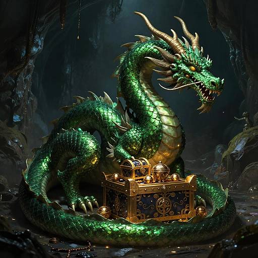 Ancient Green Dragon Guarding Treasure