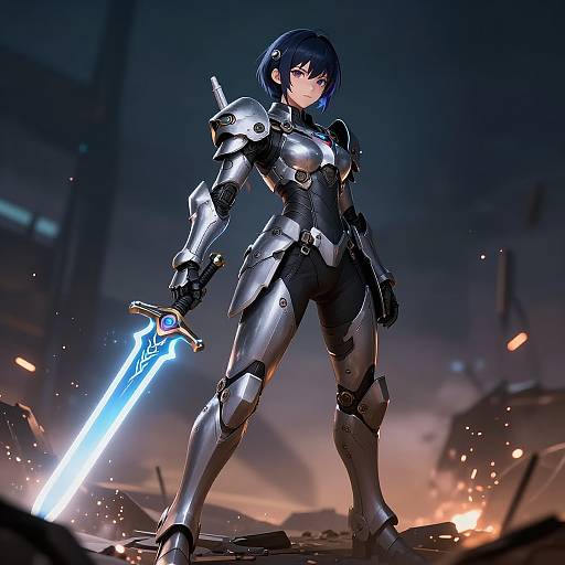 Futuristic Warrior Android with Energy Sword