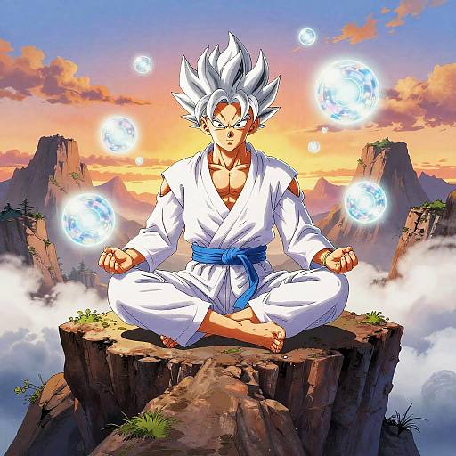 Glowing Silver-Haired Fighter Meditation