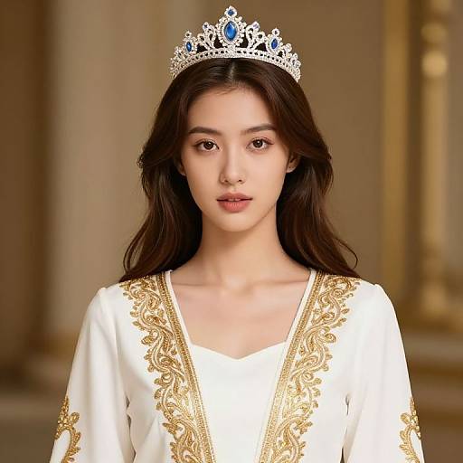 Girl in White Dress with Crown