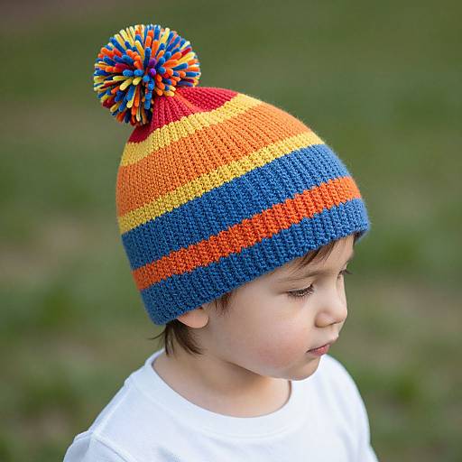 Child with Colorful Pom Pom Hat