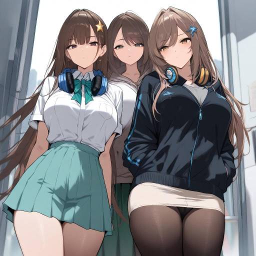 Siblings in Stylish Attire and Headphones