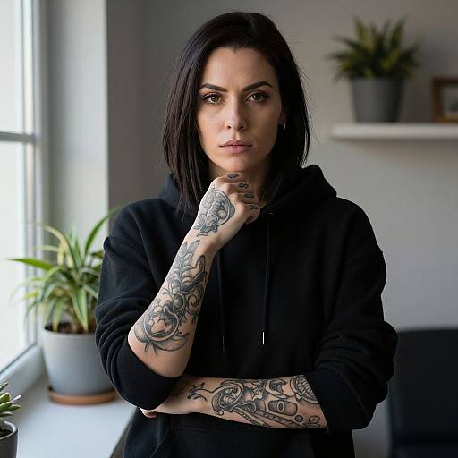 Moody Portrait of Tattooed Woman