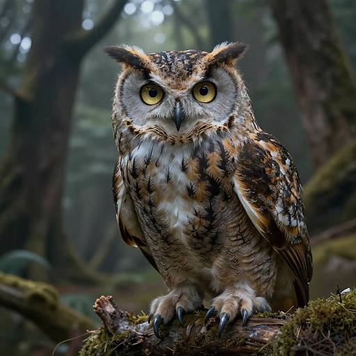 Mystical Owl in Ancient Forest Art