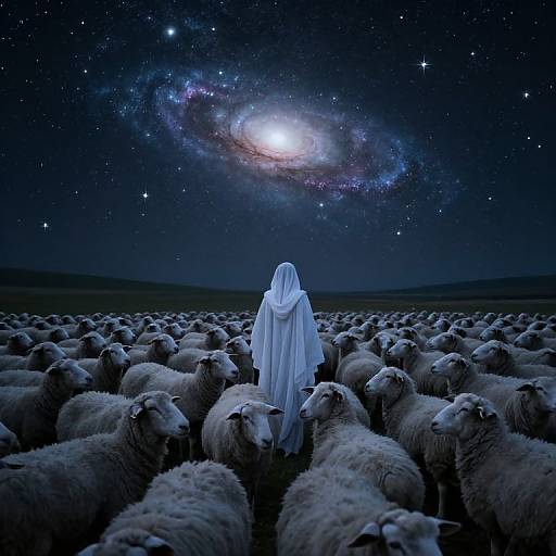 Mystical Shepherd Under Starlit Sky