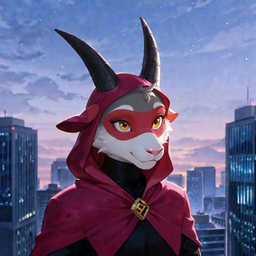 Vibrant Ecchi Goat Superhero at Dusk