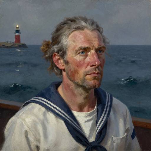 Portrayal of Resilient Sailor Amid Storm