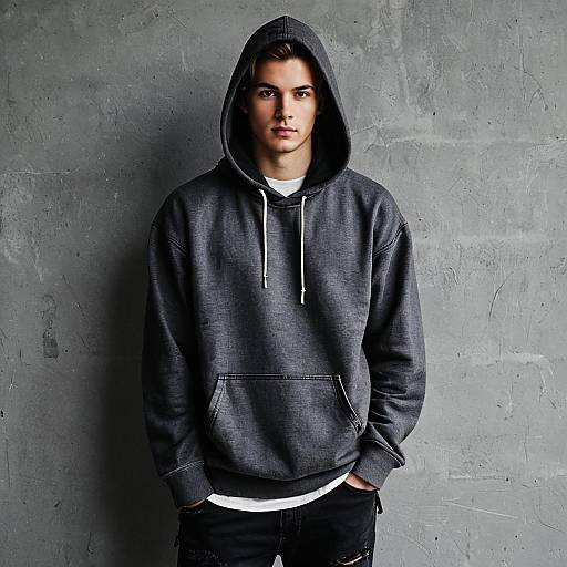 Young Man in Dark Gray Hoodie and Black Jeans