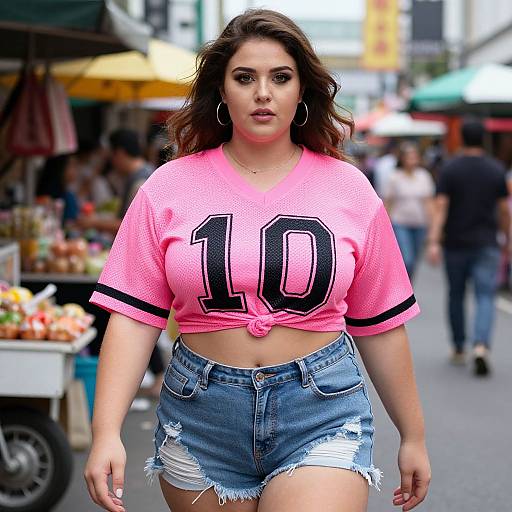 Plus-Size Woman in Bright Pink Sportswear