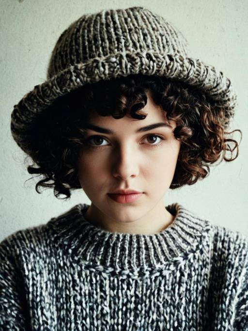 Young Woman in Chunky Knit Sweater and Hat