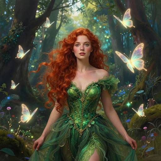 Enchanted Forest Fantasy with Red-Haired Woman