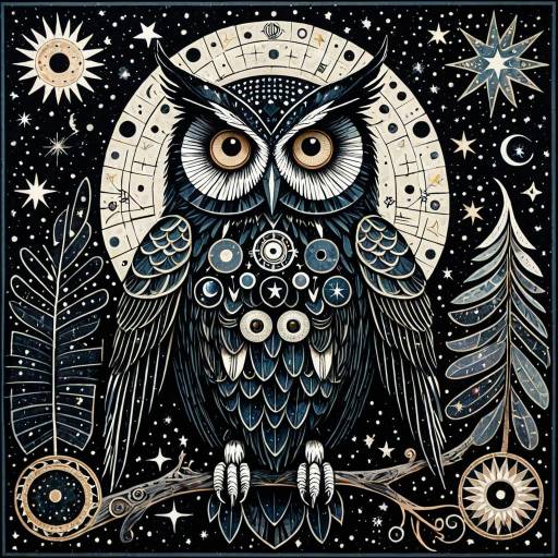 Cosmic Owl Mosaic with Celestial Symbols Cosmic Owl Mosaic with Celestial Symbols