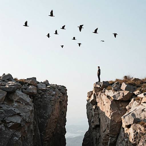Solitary Figure Amidst Rocky Cliffs