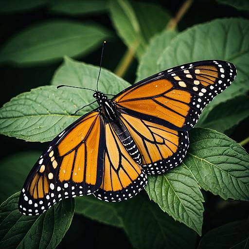Monarch Butterfly on Green Leaves