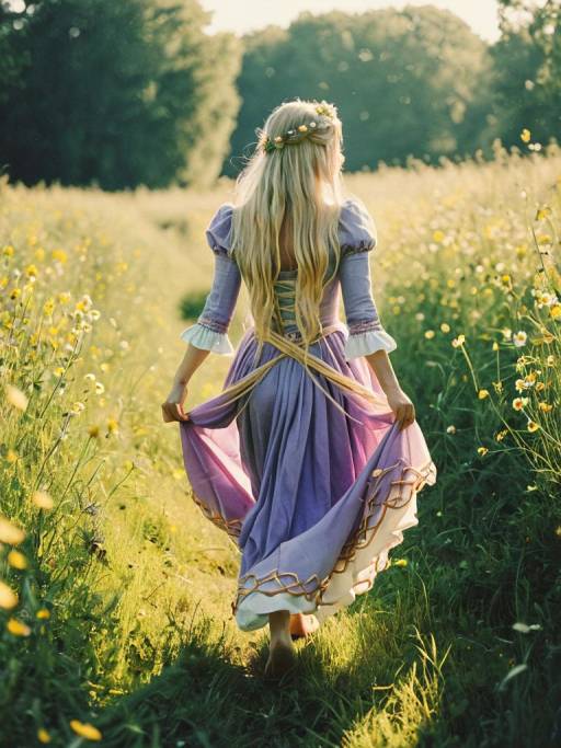 Dreamy Rapunzel in Sunlit Meadow