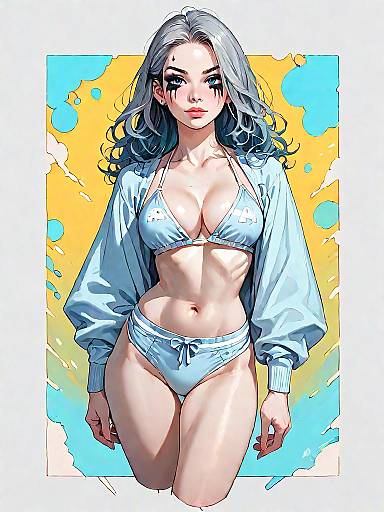 Sporty Woman in Gray Bikini and Casual Jacket