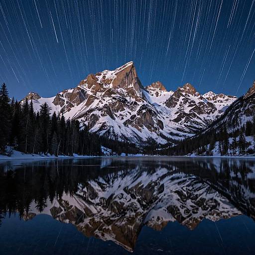 Star Trails Over Snowy Rocky Mountains