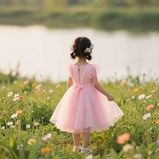 Young Girl in Floral Field at Golden Hour
