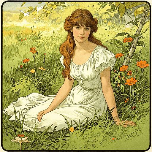 Edmund Dulac Style Serene Meadow Woman