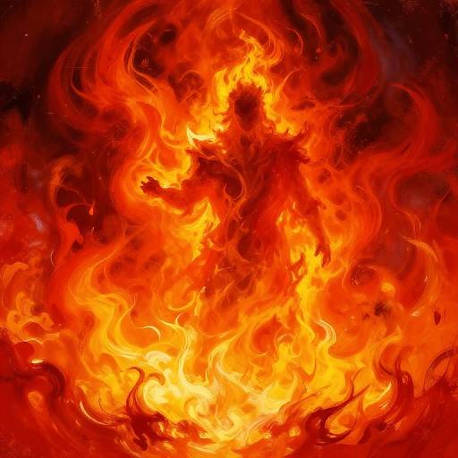 Vivid digital artwork of a roaring, intense orange and red fire, with dynamic, swirling flames filling the entire frame.