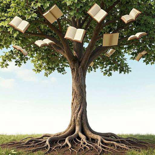 Upside-Down Tree with Floating Books