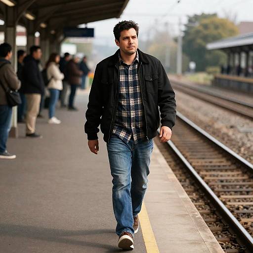 Man Walking on Train Platform