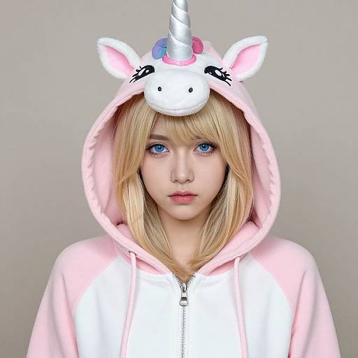 Blonde Girl in Unicorn Hoodie