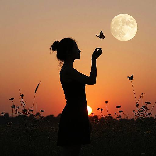 Graceful Woman Silhouette at Sunset