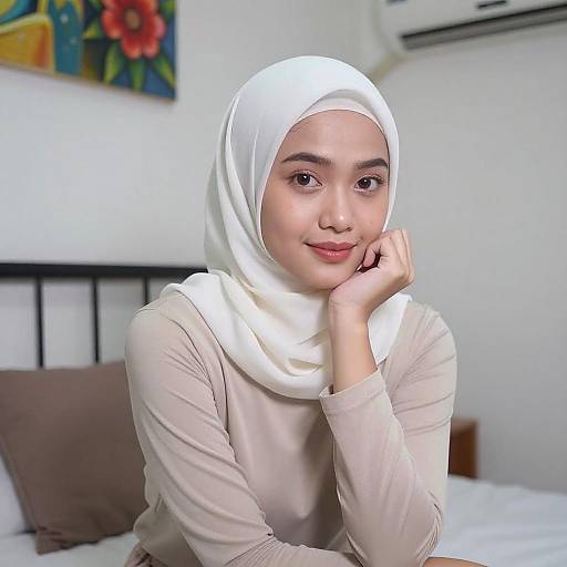 Young Woman in White Hijab Portrait