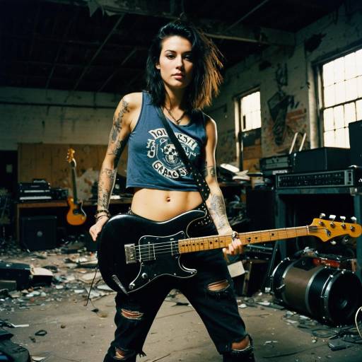 Sassy Rock Bassist in Abandoned Warehouse