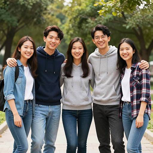 Happy Diverse Group Embracing in Park