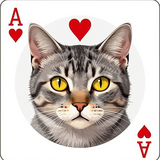 Cat Portrait on Ace of Hearts Card
