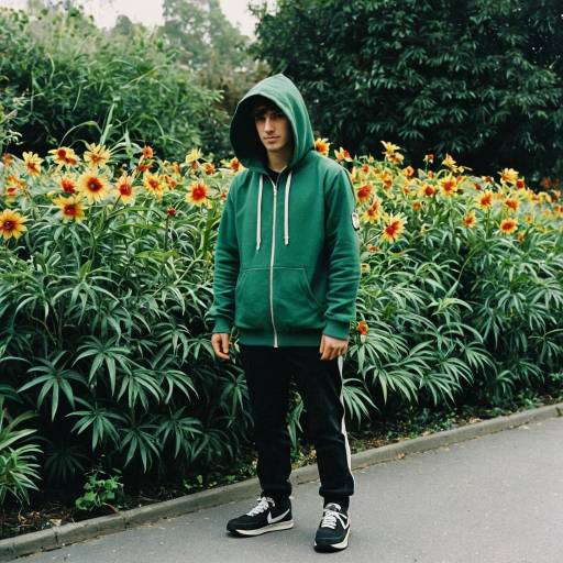 Young Man in Green Hoodie Outdoors