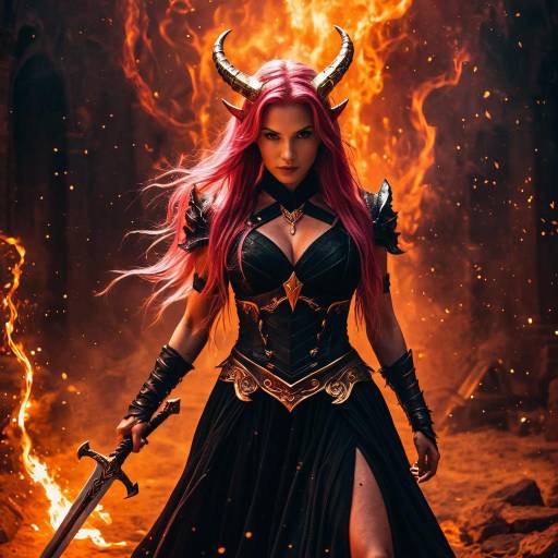 Fierce Female Demon Warrior with Sword