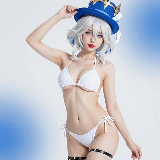 Seductive White-Haired Woman in Bikini