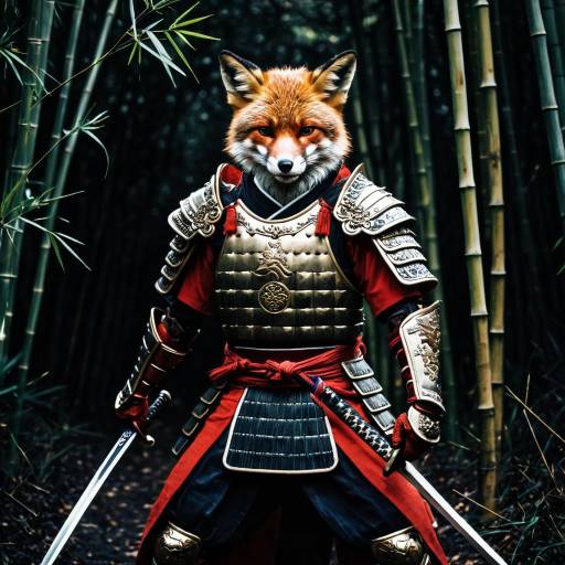 Anthropomorphic Red Fox Samurai in Bamboo Forest