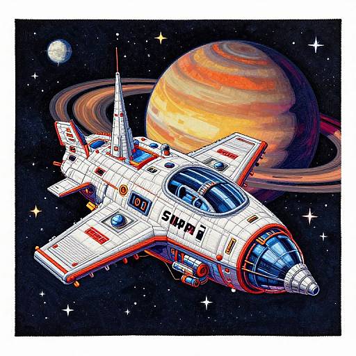 Trapunto Quilted Spaceship with Saturn Background