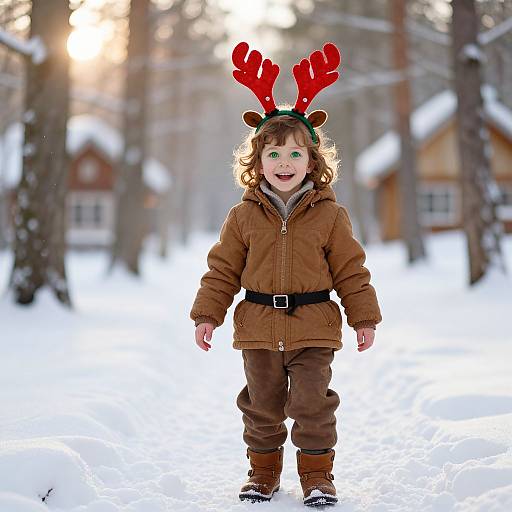 Joyful Child in Festive Winter Scene