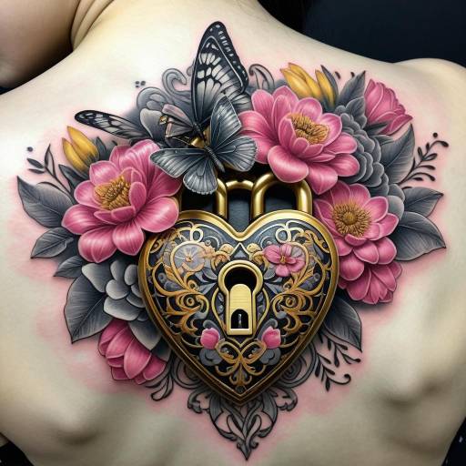 Heart-Shaped Lock and Flower Tattoo