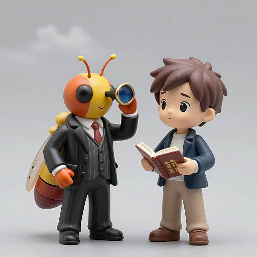 Figurines: Insect and Boy Against Clouds