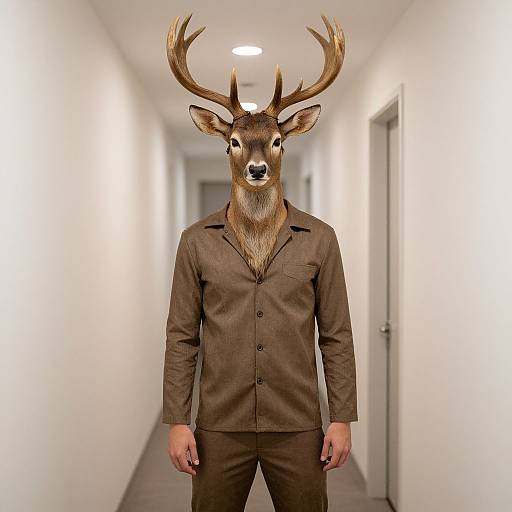 Man Wearing Stag Head Costume