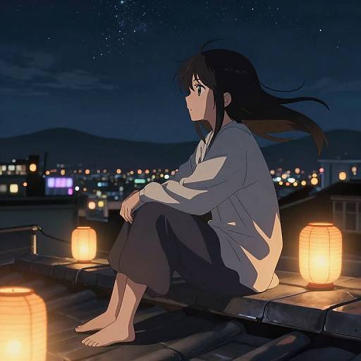 Anime Rooftop Night Reflection