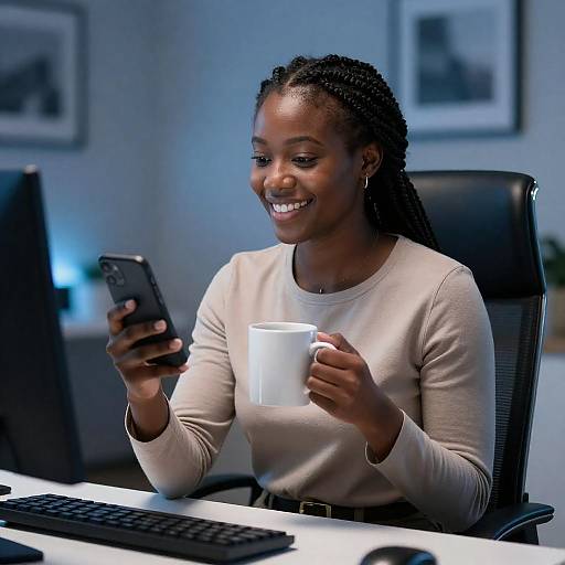 Smiling Black Woman at Office Desk
