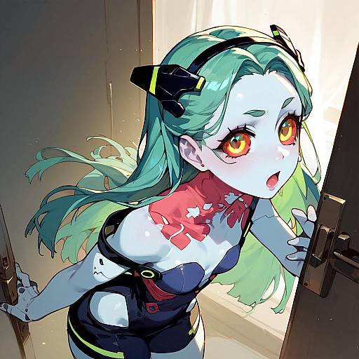 Surprised Cyberpunk Girl with Gun