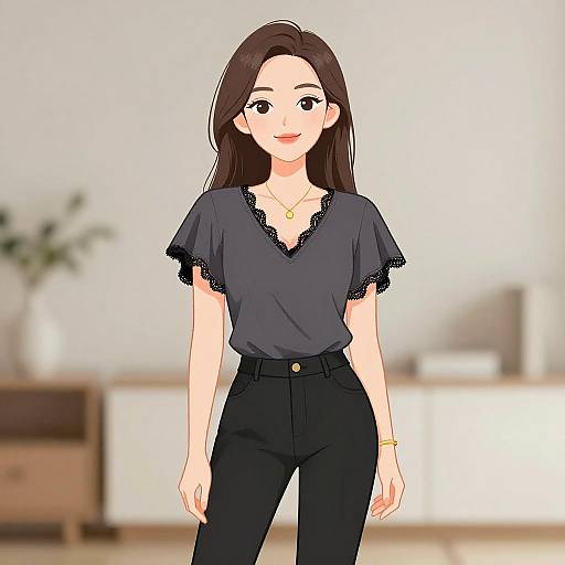 Chic Woman Smiling in Casual Outfit