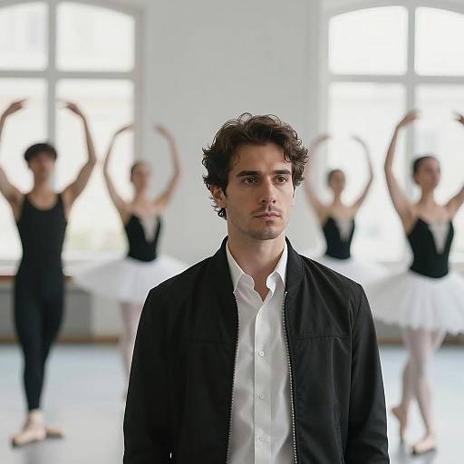 Man in Black Jacket with Ballet Dancers