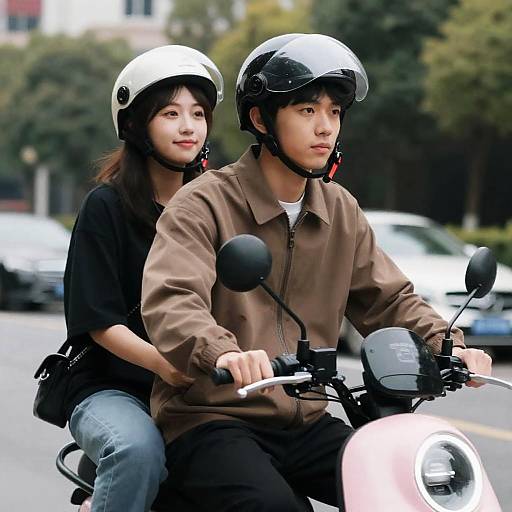 Casual Ride on a Pink Scooter