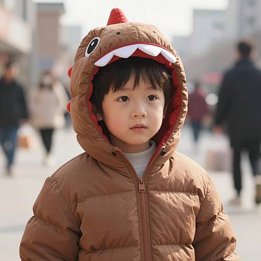 Cute Boy in Dinosaur Worm Costume