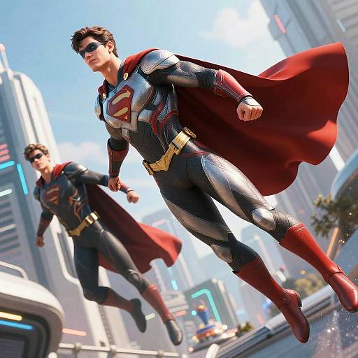 Futuristic Superhero Armor in Flight