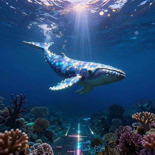 Ethereal Glowing Whale Skeleton Abyss